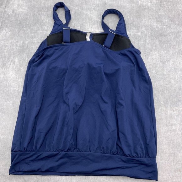 Lands End Tankini Top Women 6 Blue Blouson‎ Pad Bra Adj Strap Nylon Spandex Swim - Picture 6 of 9